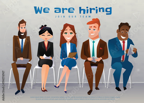 Human resources interview recruitment job concept. We are hiring text