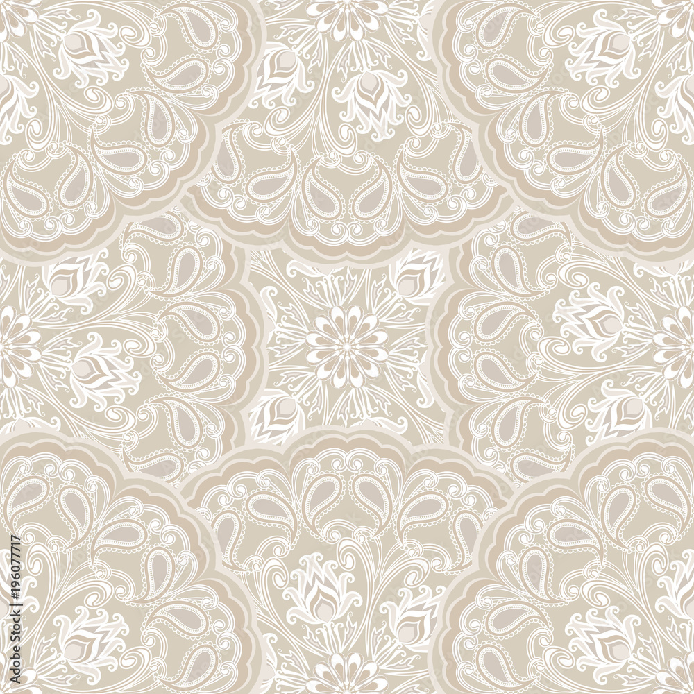 Vector seamless pattern silver mandalas. Traditional Eastern pattern of circular graphic elements. Vector seamless pattern silver mandalas. Traditional Eastern pattern of circular graphic elements.