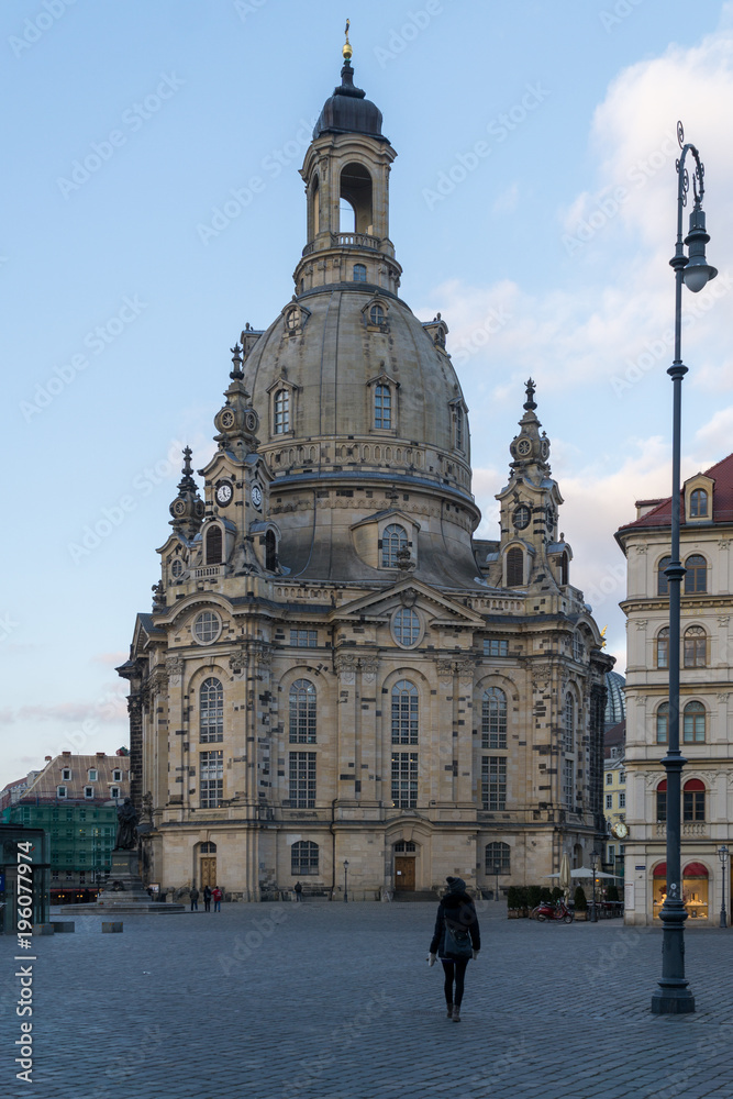 Frauenkirche Dresden at sunset, Germany.