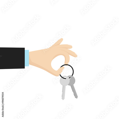 Hand holding house key. Vector illustration in flat style.