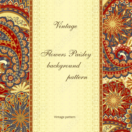 Abstract vintage pattern with decorative flowers, leaves and Paisley pattern in Oriental style.