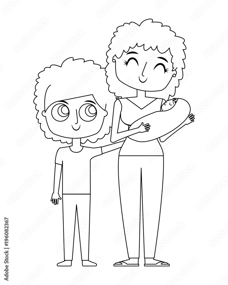 cute mother holding her baby and son child vector illustration thin line