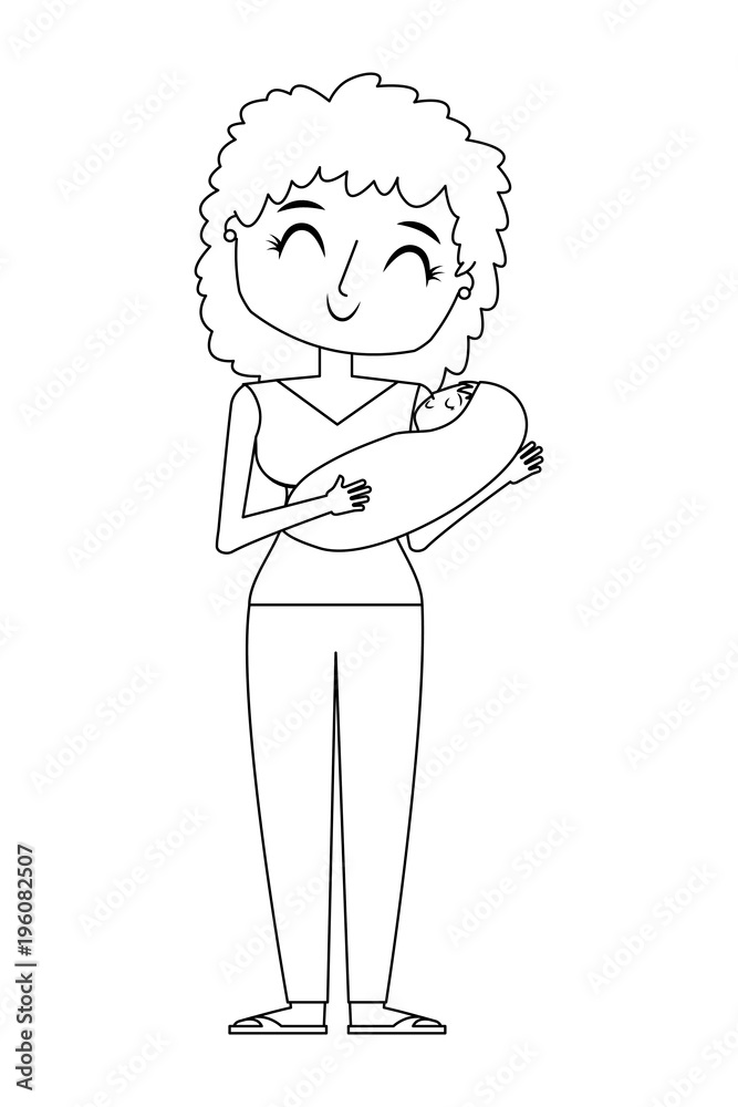 mom holds the baby in her arms vector illustration thin line mom holds the baby in her arms vector illustration thin line