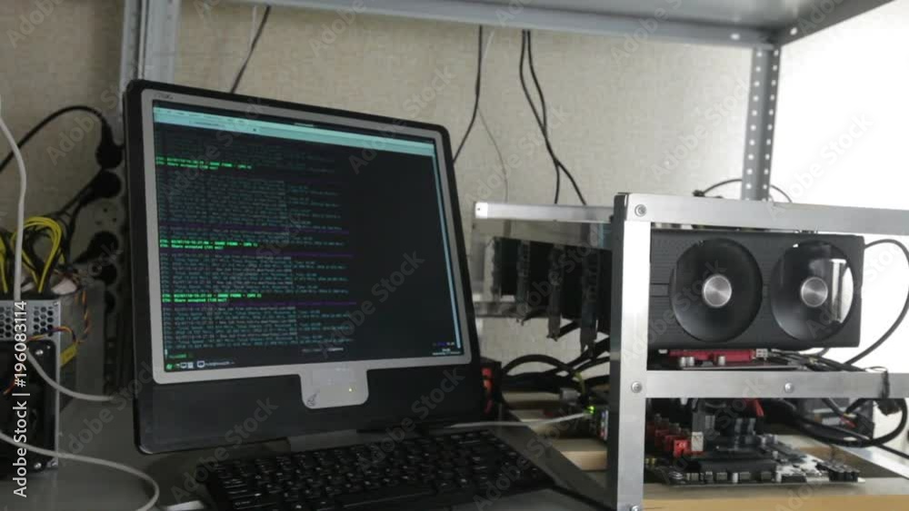 computer screen showing information about cryptocurrency in mining farm. computer screen showing information about cryptocurrency in mining farm.