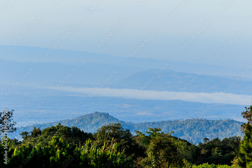 sunrise view of landscape at Tropical Mountain Range Phu Rua National Park Loei Thailand