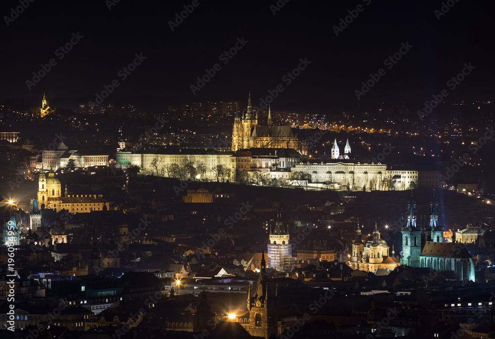 Prague Castle at night.