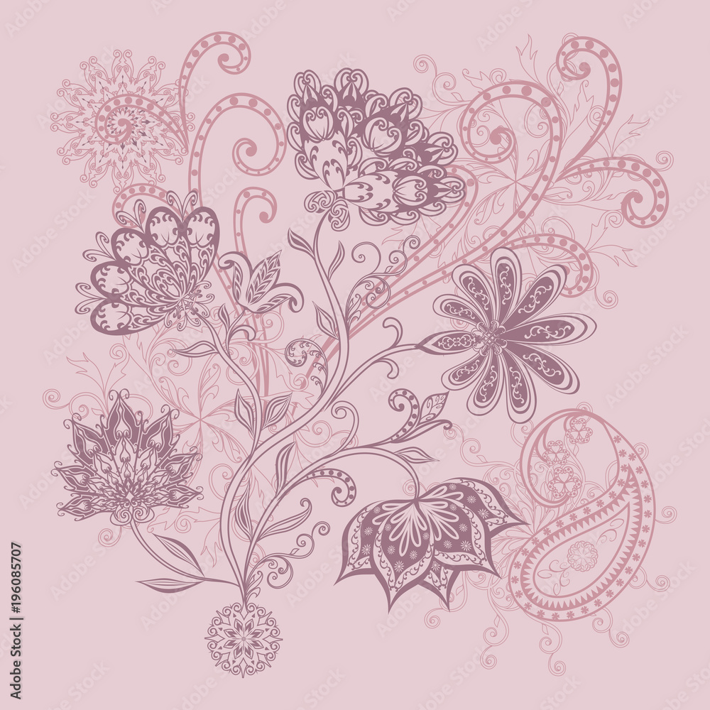 Fototapeta premium Bouquet of fantastic flowers. Background in ethnic traditional style.