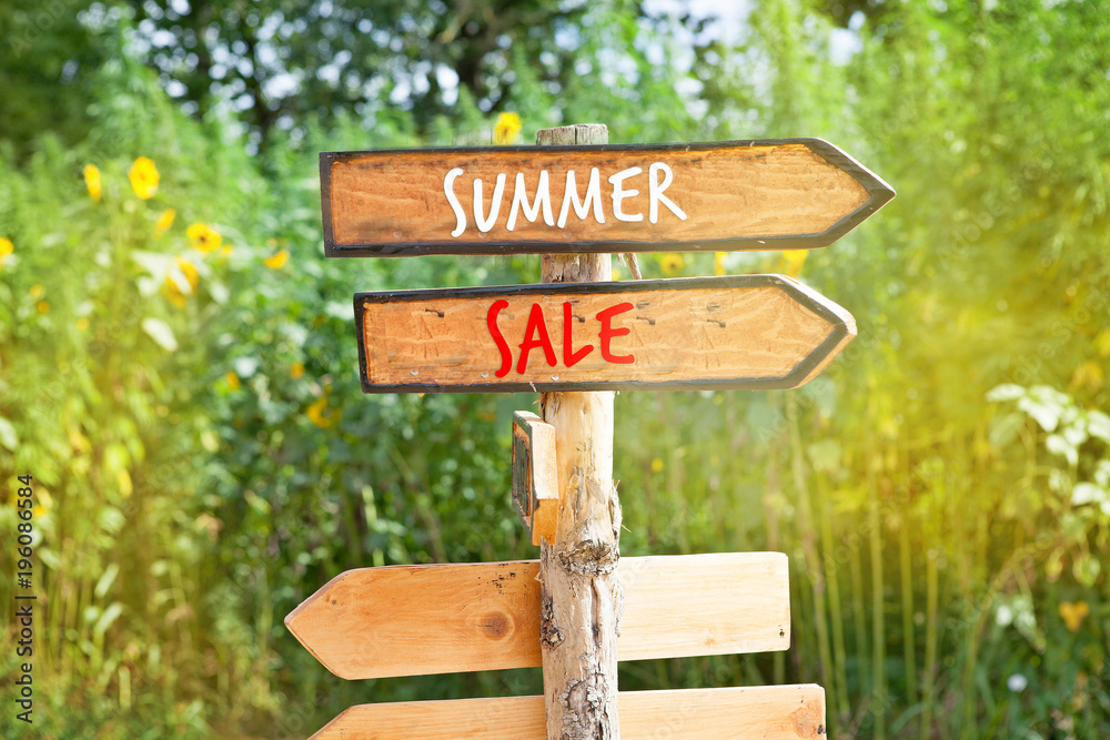 Wooden direction sign: Summer, Sale