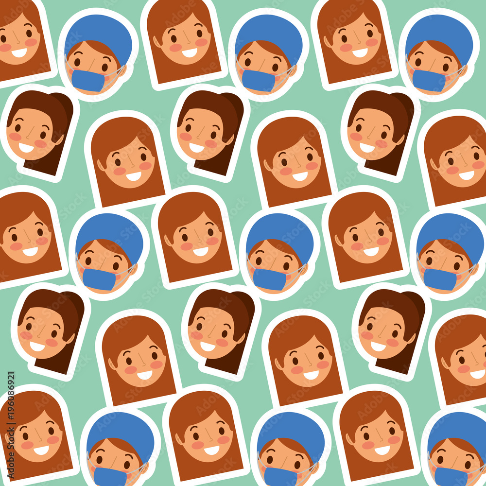 medical people cartoon female and mask care pattern vector illustration medical people cartoon female and mask care pattern vector illustration