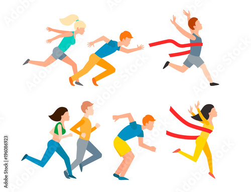 Athletic run vector man people jogging summer sport running people man and woman enjoying runner exercising their healthy lifestyle illustration