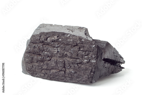 Charcoal. Pile of natural wood charcoal, traditional charcoal or hardwood charcoal, on white background