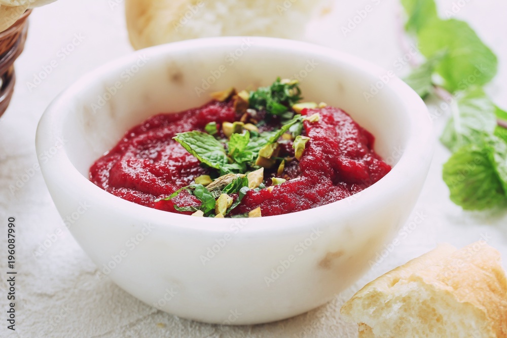 Homemade Beet dipping sauce, selective focus Homemade Beet dipping sauce, selective focus