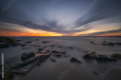 Rocky seascape sunset in San Diego, California 