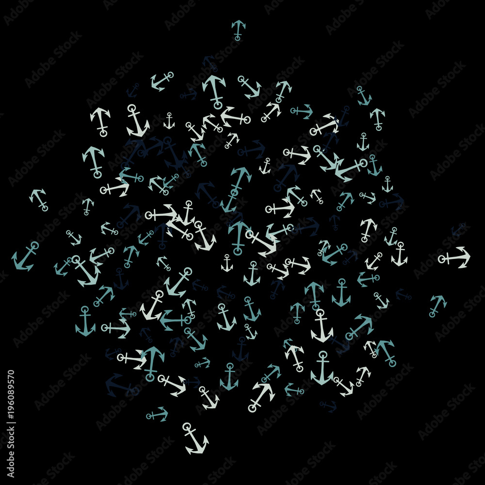 Pretty summer background with anchors. Anchor In Cartoon Free Style. Pattern Art Illustration Vector