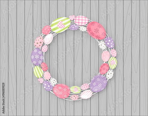 Easter eggs wreath hanging on Wooden rustic background - cs3  photo