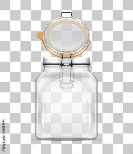 Vector open Bale Square Glass Jar with Swing Top Lid isolated on transparent background
