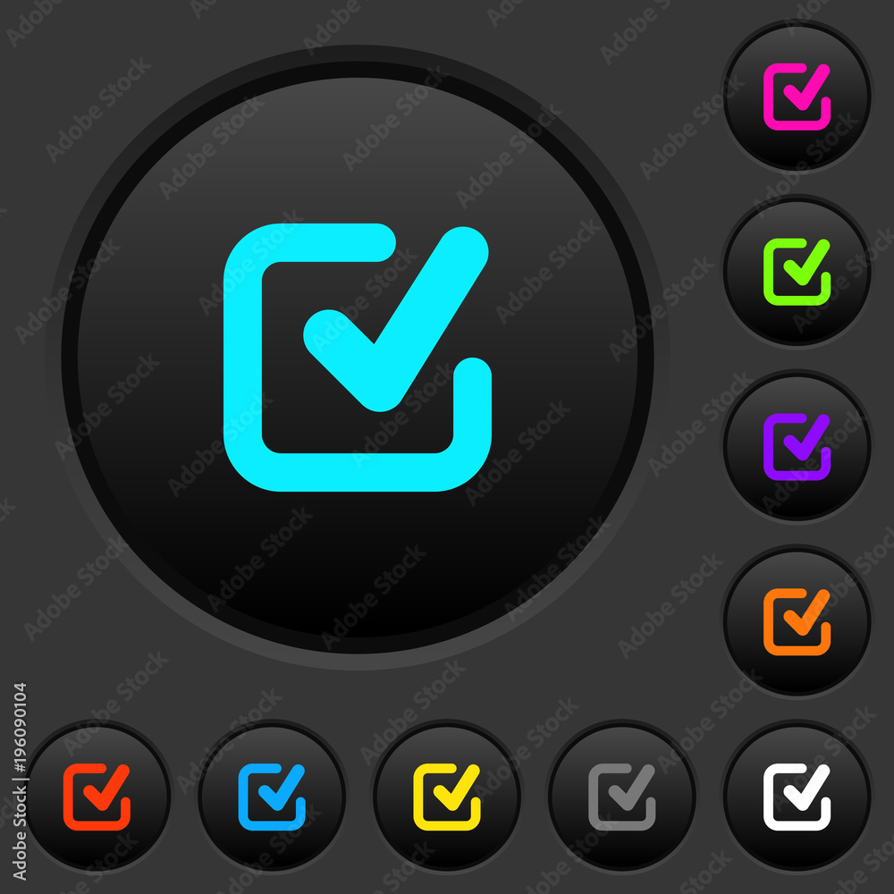 Checkmark dark push buttons with color icons Checkmark dark push buttons with color icons