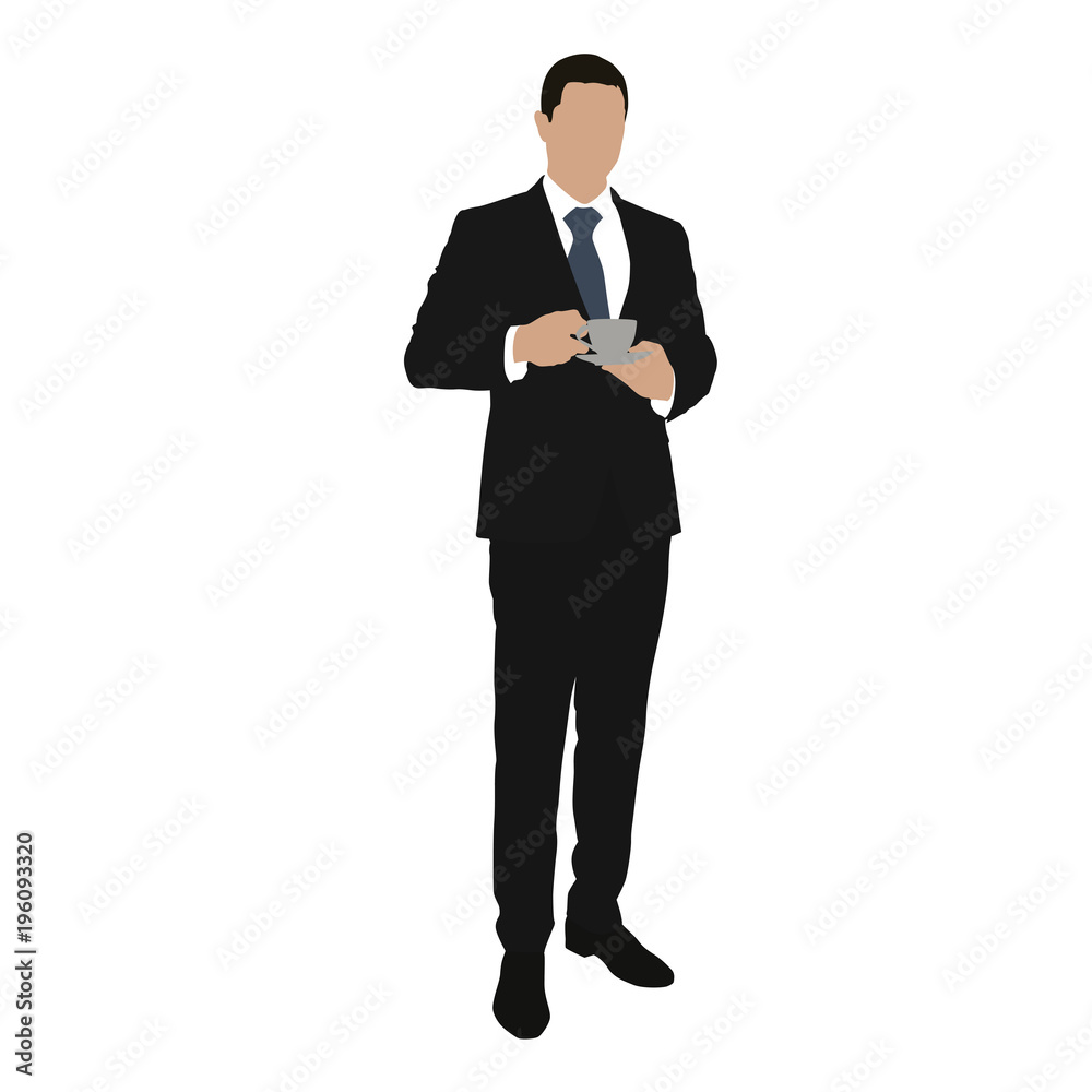 Business man standing and drinking coffee, isolated vector illustration Business man standing and drinking coffee, isolated vector illustration