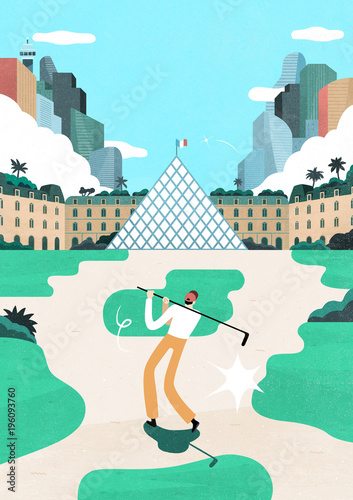 Illustration of a man playing on a golf course photo
