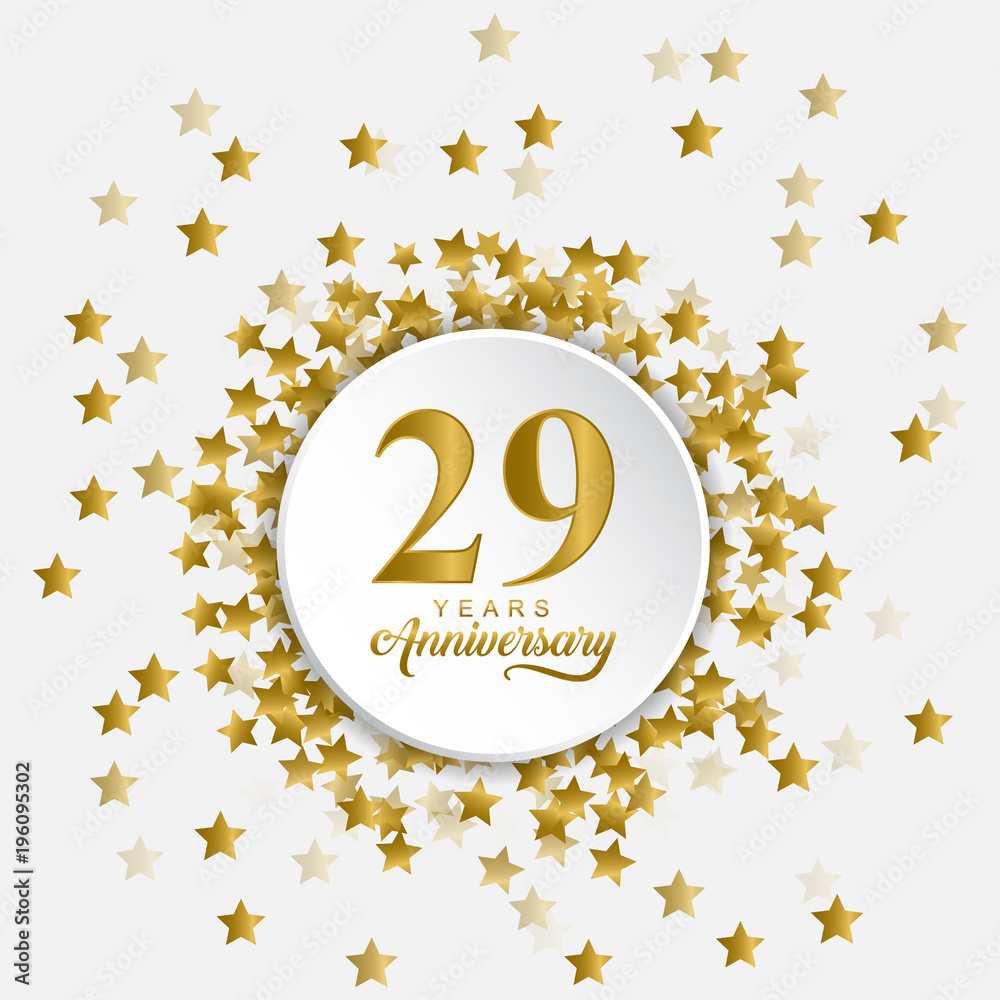 Happy 29 years anniversary with fly out gold stars Stock Vector