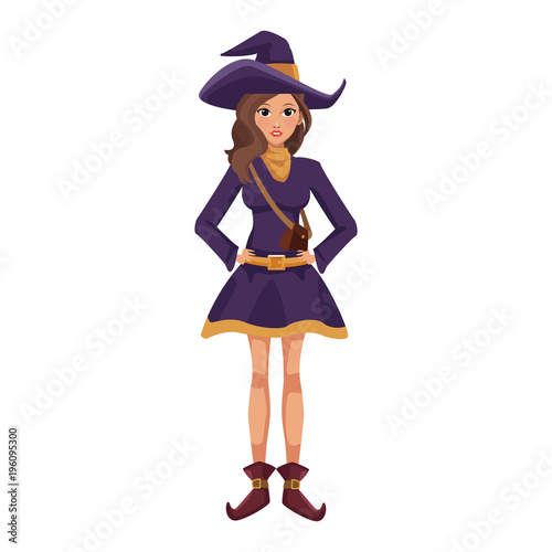 Woman with witch costume cartoon vector illustration graphic design