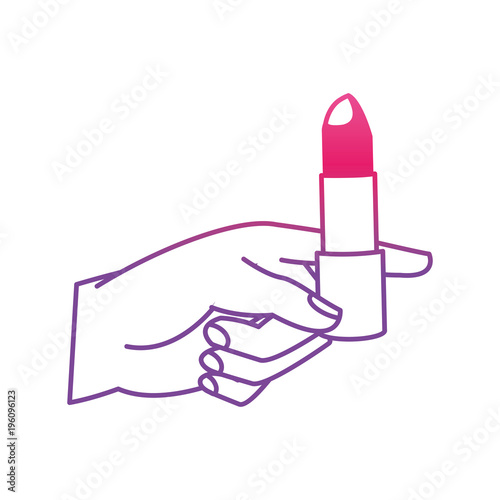 degraded line woman hand with lipstick makeup product