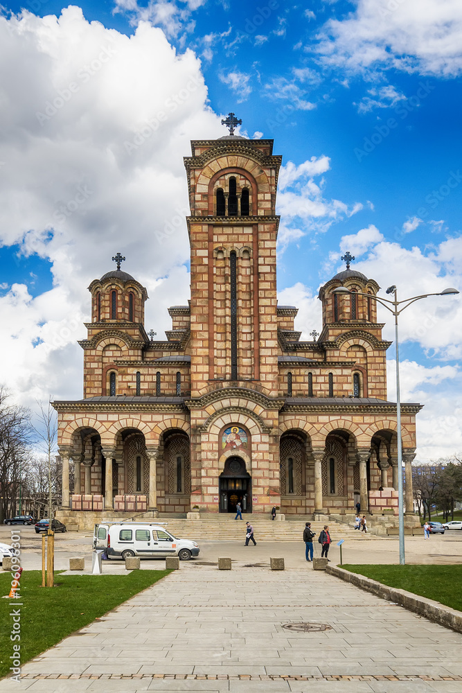 Naklejka premium Belgrade, Serbia March 12, 2018: St. Mark's Church or Church of St. Mark is a Serbian Orthodox church located in the Tasmajdan park in Belgrade, Serbia, near the Parliament of Serbia.