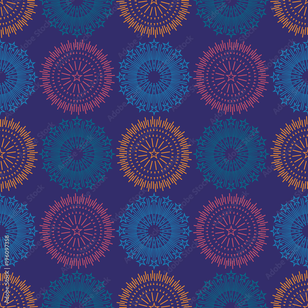 Fire work flowers symmetry seamless pattern. Suitable for screen, print and other media. Fire work flowers symmetry seamless pattern. Suitable for screen, print and other media.