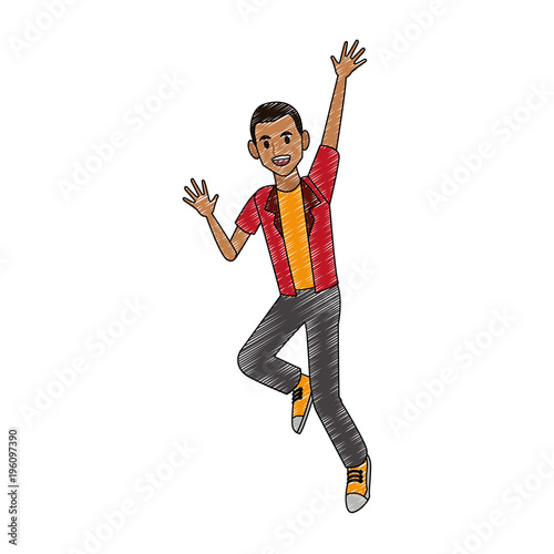 Happy man jumping cartoon vector illustration graphic design