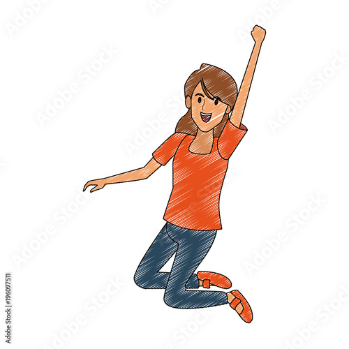 Happy woman jumping cartoon vector illustration graphic design