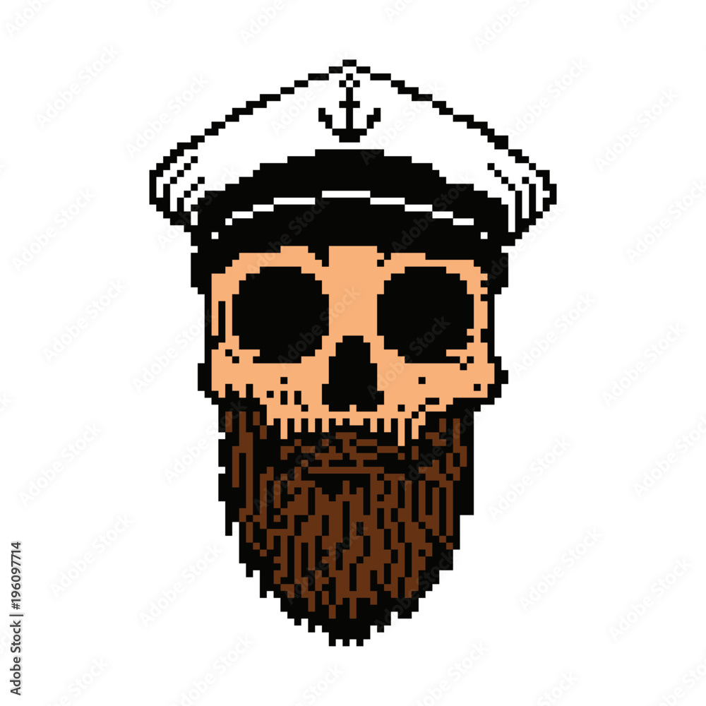 Pixel art pirate skull with captain hat Stock Vector | Adobe Stock
