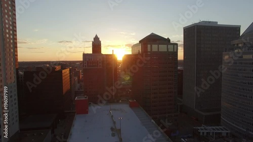 	Des Moines Downtown Skyscrapers Sunrise 001 Fly Over photo