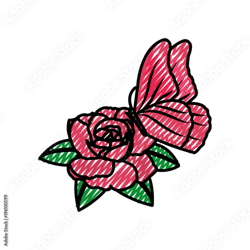 grated beautiful rose petals with leaves and butterfly