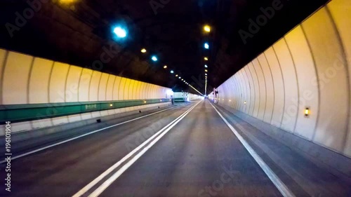 Driving in tunnel timelapse. Mont Blanc Tunnel photo