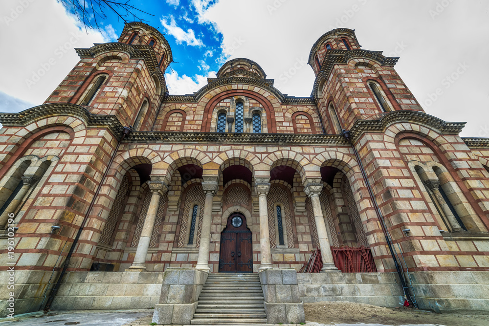 Belgrade, Serbia March 12, 2018: St. Mark's Church or Church of St. Mark is a Serbian Orthodox church located in the Tasmajdan park in Belgrade, Serbia, near the Parliament of Serbia.