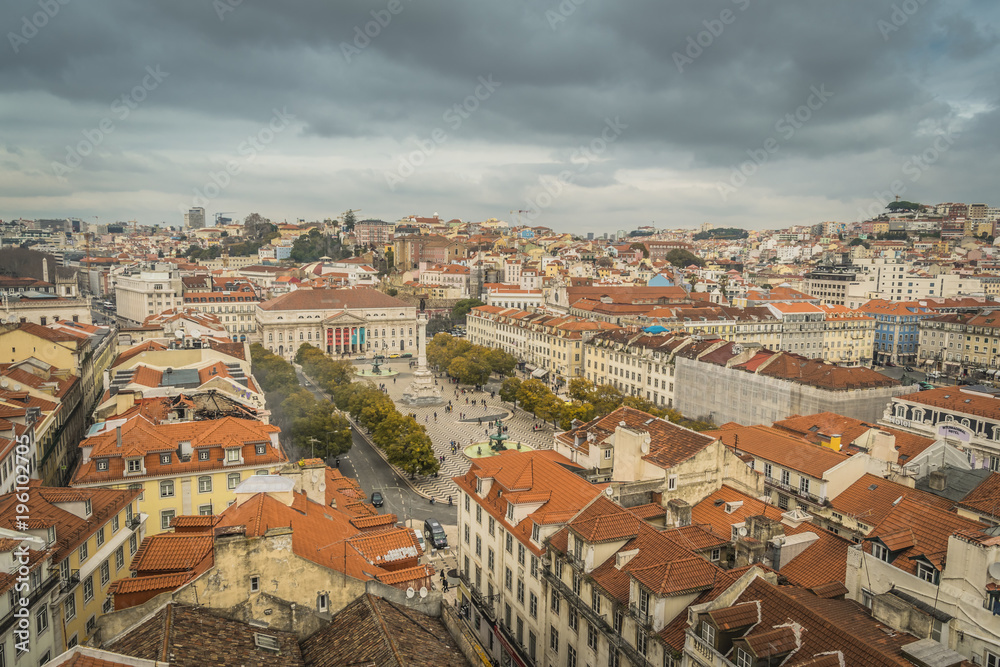 LISBON / PORTUGAL - FEBRUARY 17 2018: VIEW ON LISBON CITY FROM ABOVE. ROOFS.