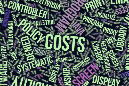 Costs, conceptual word cloud for business, information technology or IT.