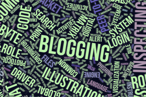 Blogging, conceptual word cloud for business, information technology or IT.