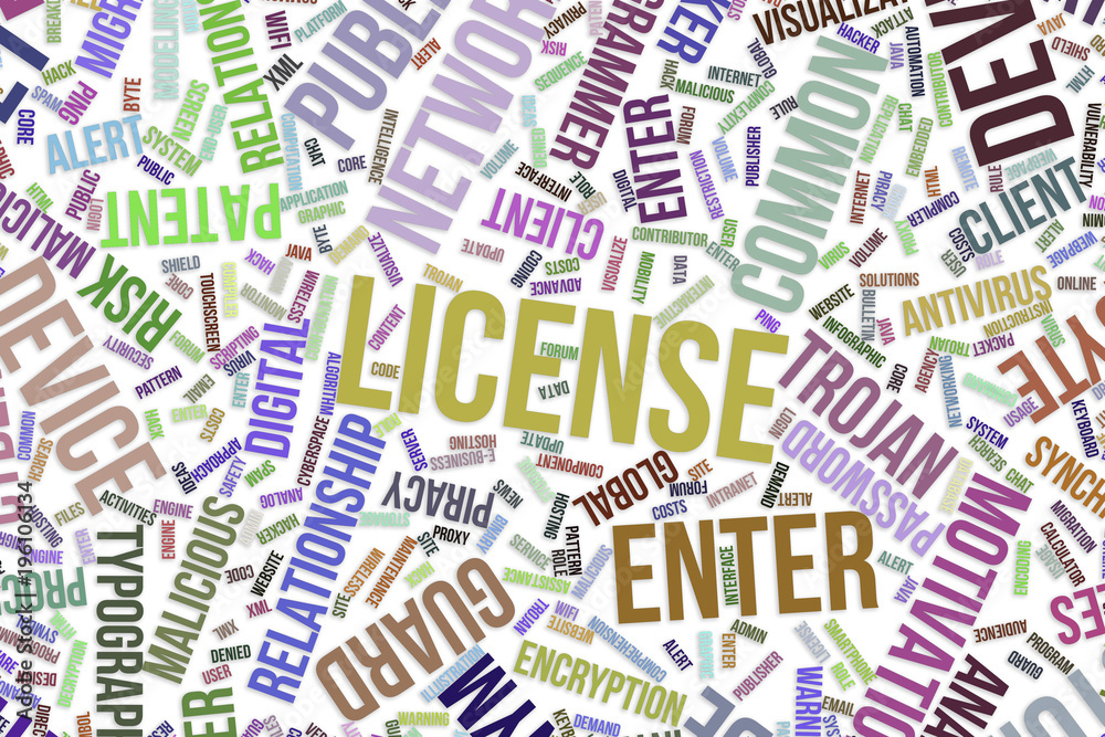 License, conceptual word cloud for business, information technology or IT.