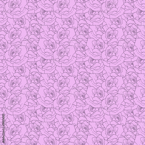 Pink rose seamless pattern by hand drawing.Blue rose high detail for wallpaper.Flower seamless pattern on vintage background.Rosa queen elizabeth rose for batik cloth.