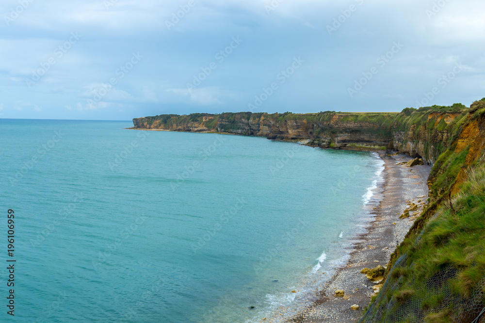 Second World War WWII, The Pointe du Hoc was the highest point between Utah Beach and Omaha Beach. On D-Day the US Army assaulted and captured Pointe du Hoc after scaling the cliffs.