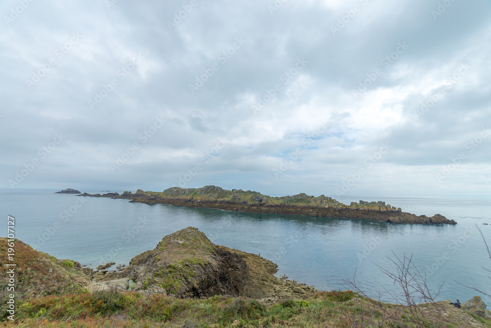 Panoramic view of small islands on the coast of Normandy France Europe