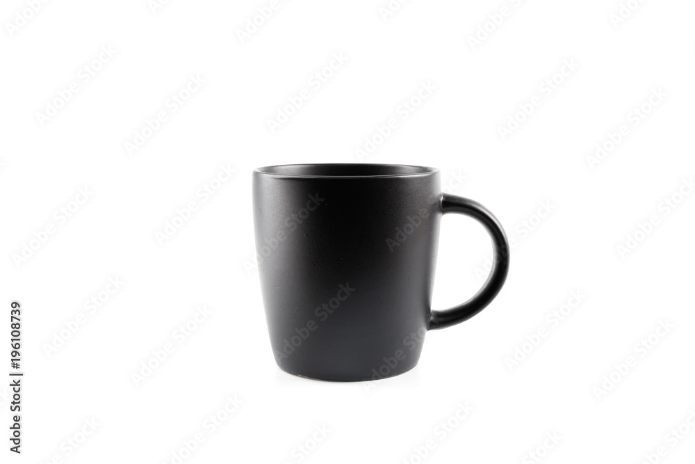 Black coffee mug with white background isolated with copy space