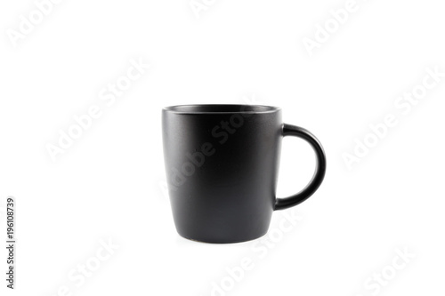 Black coffee mug with white background isolated with copy space