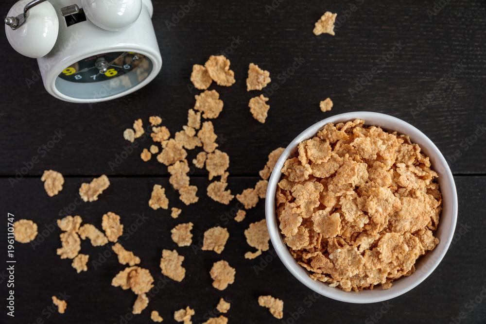 Healthy Corn Flakes with milk for Breakfast on table Healthy Corn Flakes with milk for Breakfast on table