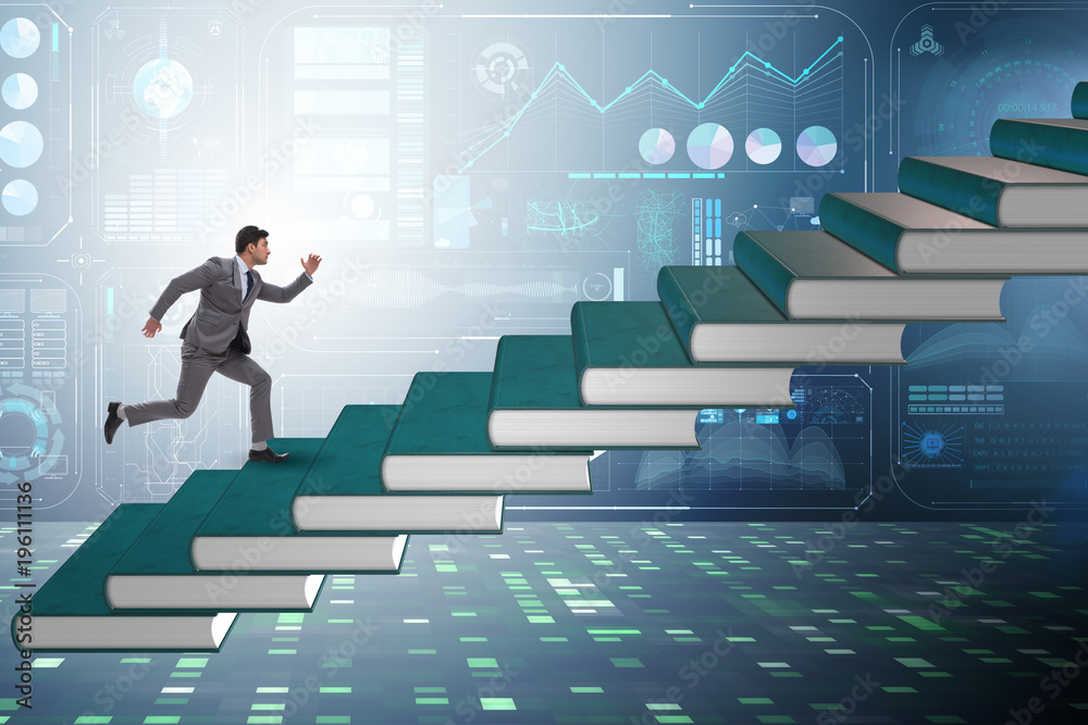 Businessman student climbing the ladder of education books Businessman student climbing the ladder of education books