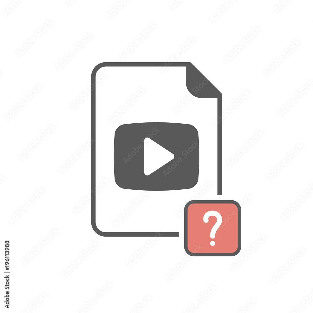 Video icon with question mark. Video icon and help, how to, info, query symbol Video icon with question mark. Video icon and help, how to, info, query symbol