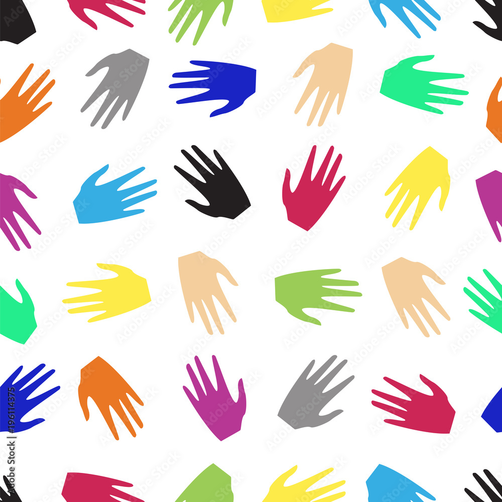colored hands of people. seamless pattern