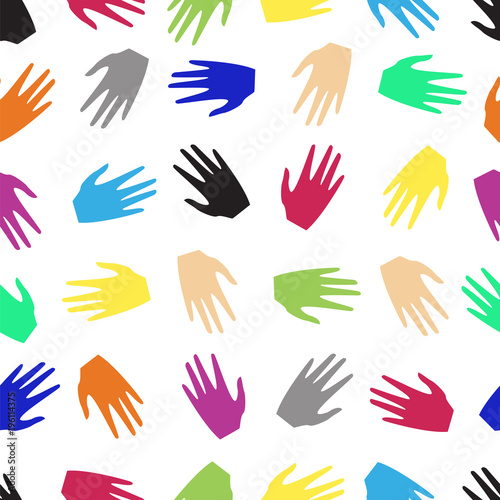 colored hands of people. seamless pattern