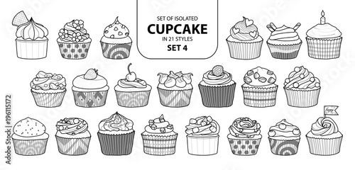 Set of isolated cupcake in 21 styles set 4.